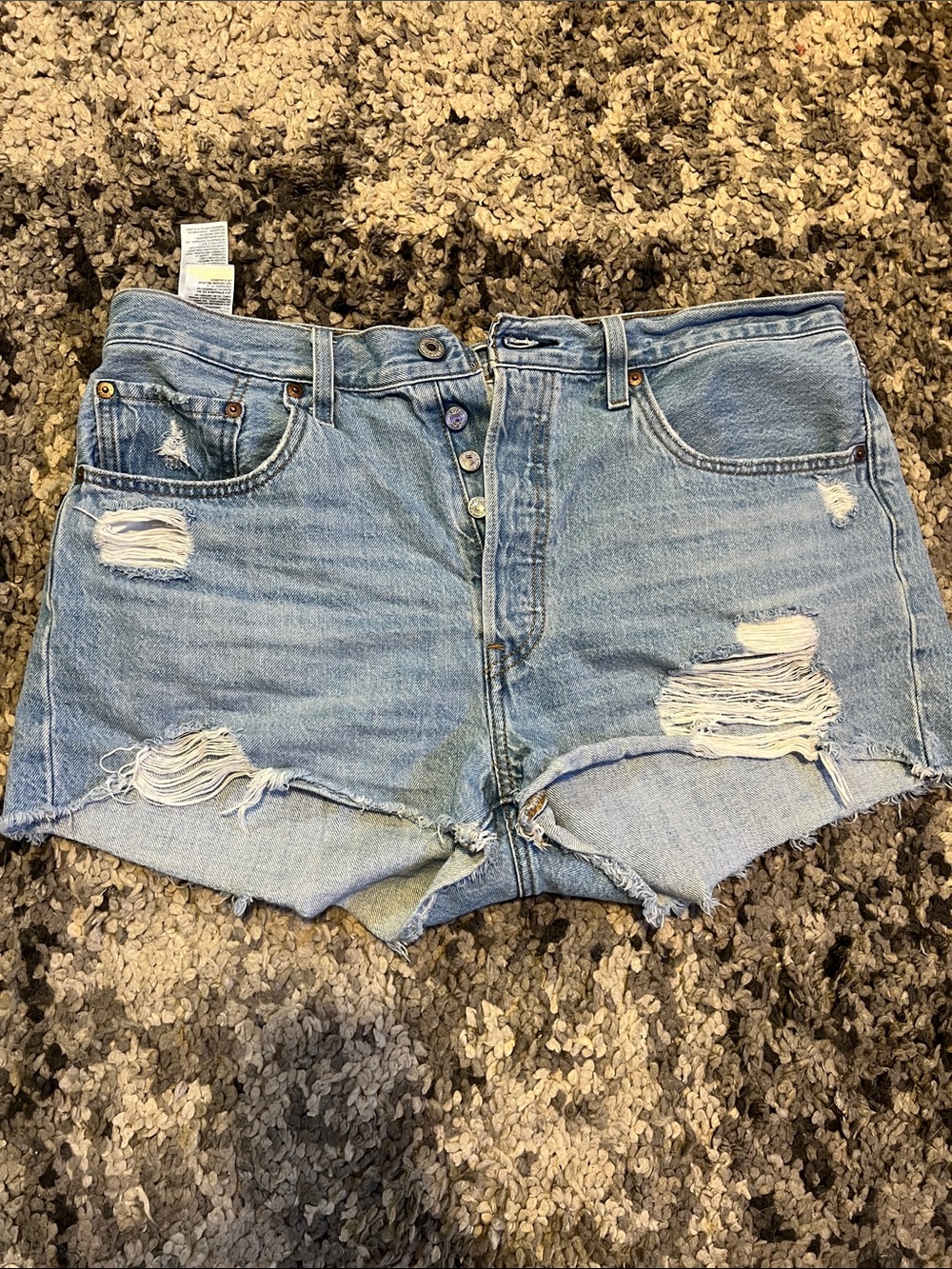 Levi's Light Blue Distressed High-Rise Denim Cutoff Shorts